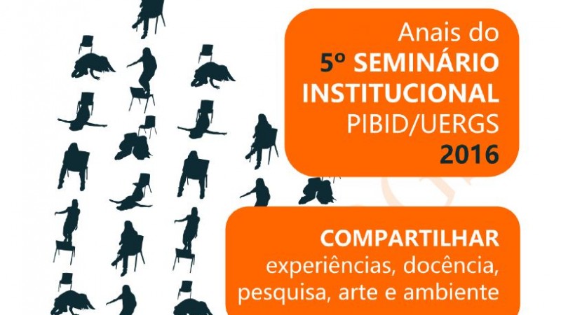 Diversas silhuetas pretas de pessoas que realizam performances corporais utilizando uma cadeira, em fundo branco. &Agrave; direita, em dois bal&otilde;es laranjas, o nome do evento e o tema, grafados com letras brancas e pretas.